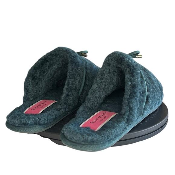 Women's Kate Spade Lucy Faux Fur Slip-On Casual Flat Slipper Size 9B Green - Picture 3 of 5